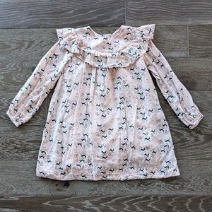 Ruby & Bloom Pink Ruffle Holiday Reindeer Long-Sleeve Dress Size 4